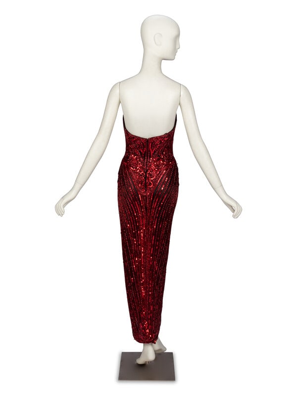 Bob Mackie, Red Sequined Strapless Gown - 3