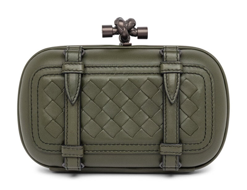 Bottega Veneta, Olive Green Buckled Knot Clutch - 2
