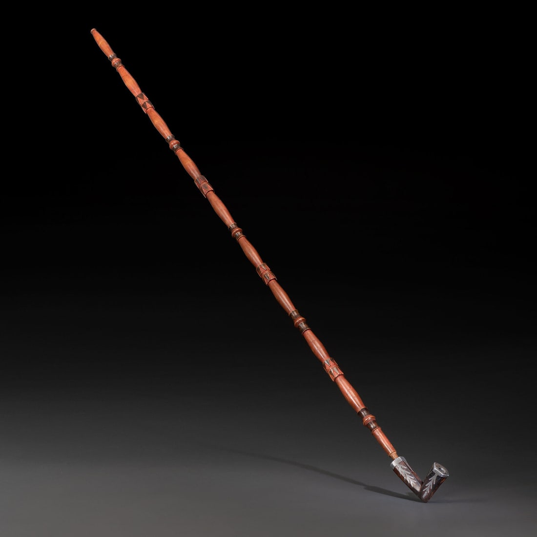 Monumental Ojibwe Calumet Pipe, with Fine Lead Inlay Burl Bowl - 2