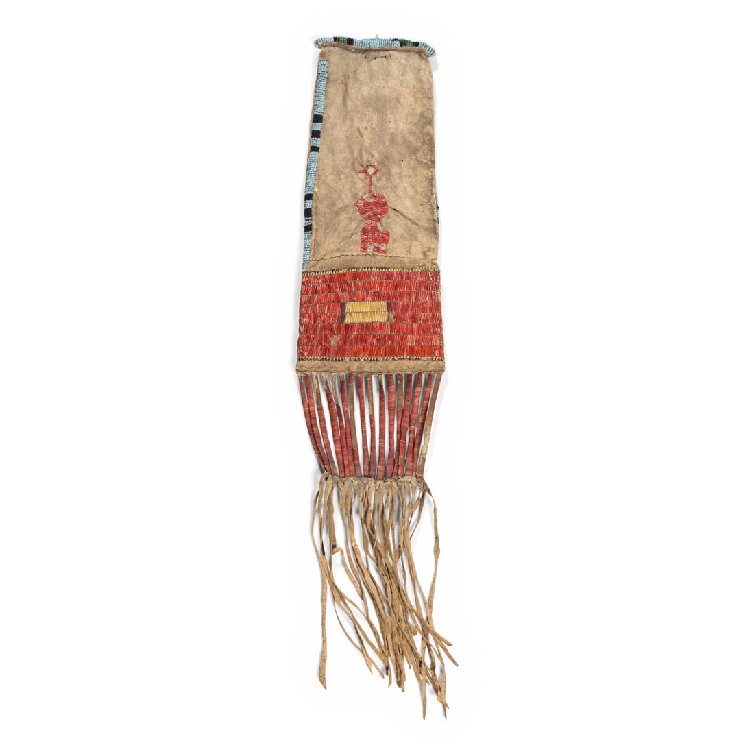 Sioux Quilled and Beaded Hide Tobacco Bag, with Sun and Human Figure (1 of 3)