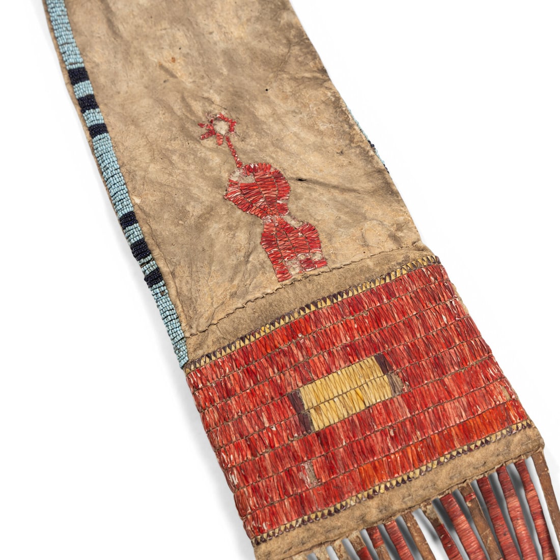 Sioux Quilled and Beaded Hide Tobacco Bag, with Sun and Human Figure - 2