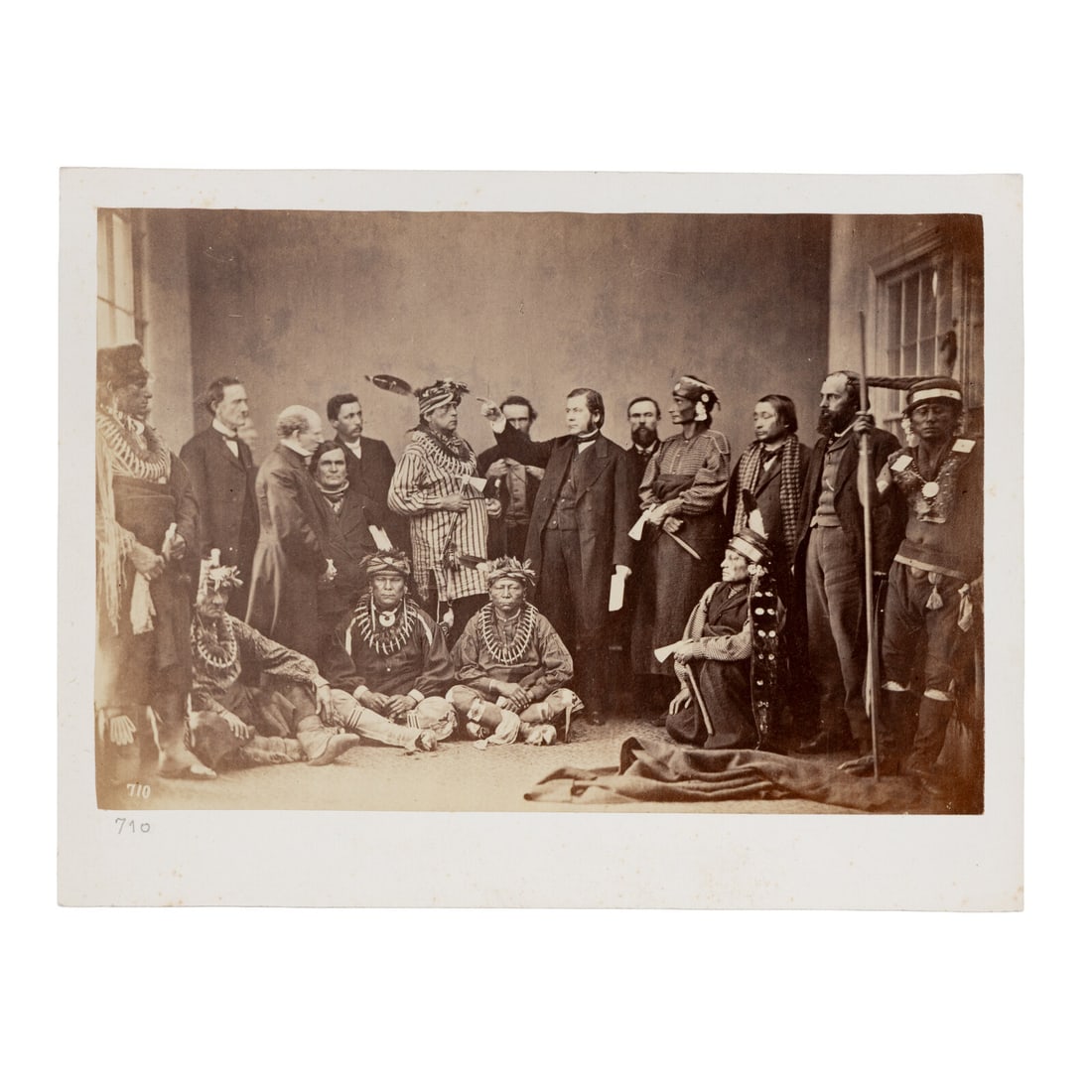 Alexander Gardner (1821-1882) Sac and Fox and Kaw Delegation in Washington, DC., 1867: Alexander Gardner (1821-1882) Sac and Fox and Kaw Delegation in Washington, DC., 1867 albumen photograph 5 x 7 3/8 in. albumen photograph on later cardstock mount numbered "710" in pencil at lower