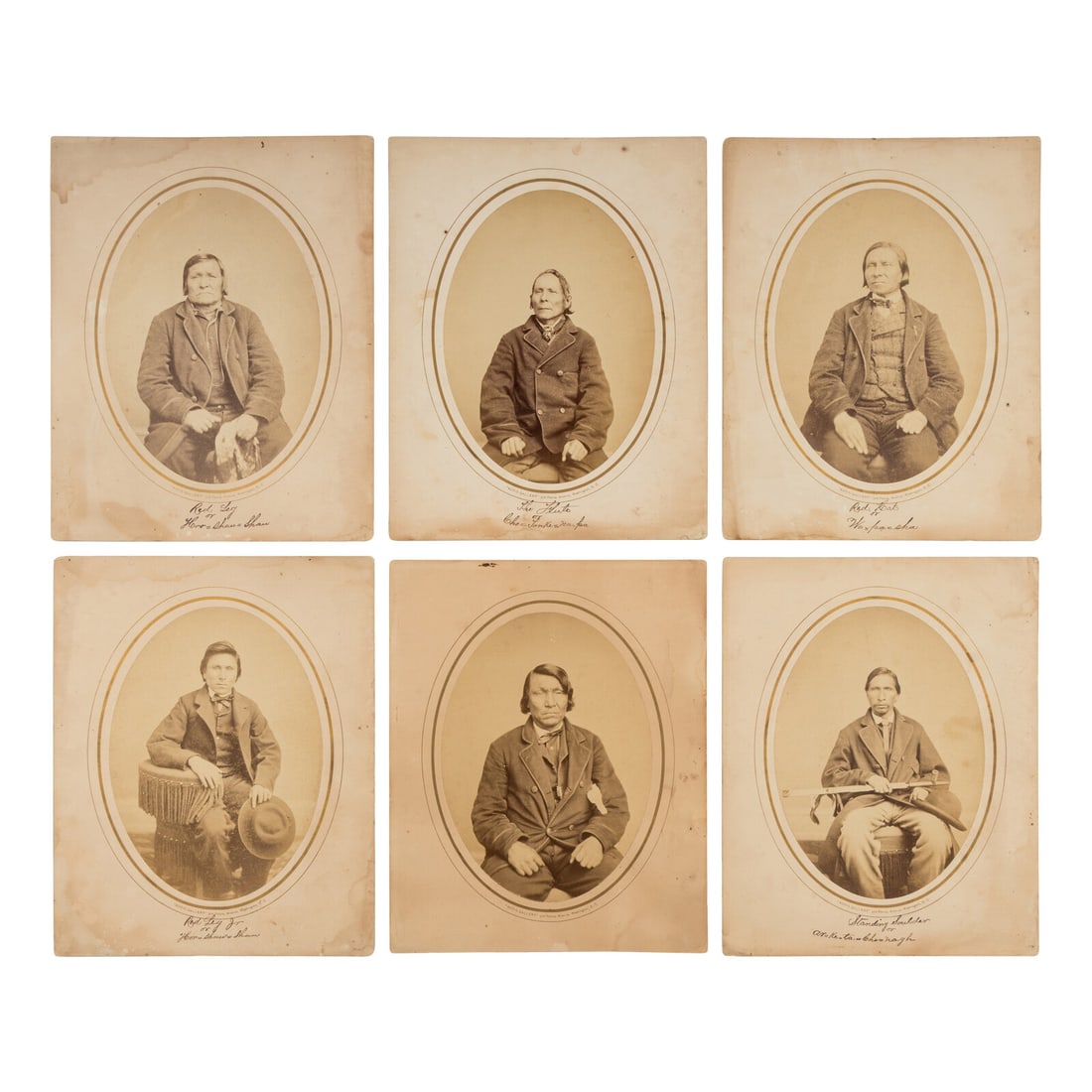 Antonio Zeno Shindler (Bulgarian, 1823-1899) Identified Dakota Leaders, Washington, DC, ca 1867-1868: Antonio Zeno Shindler (Bulgarian, 1823-1899) Identified Dakota Leaders, Washington, DC, ca 1867-1868 albumen photographs six albumen photographs, each approx. 7 1/4 x 5 1/4 in., on original 10 x 8