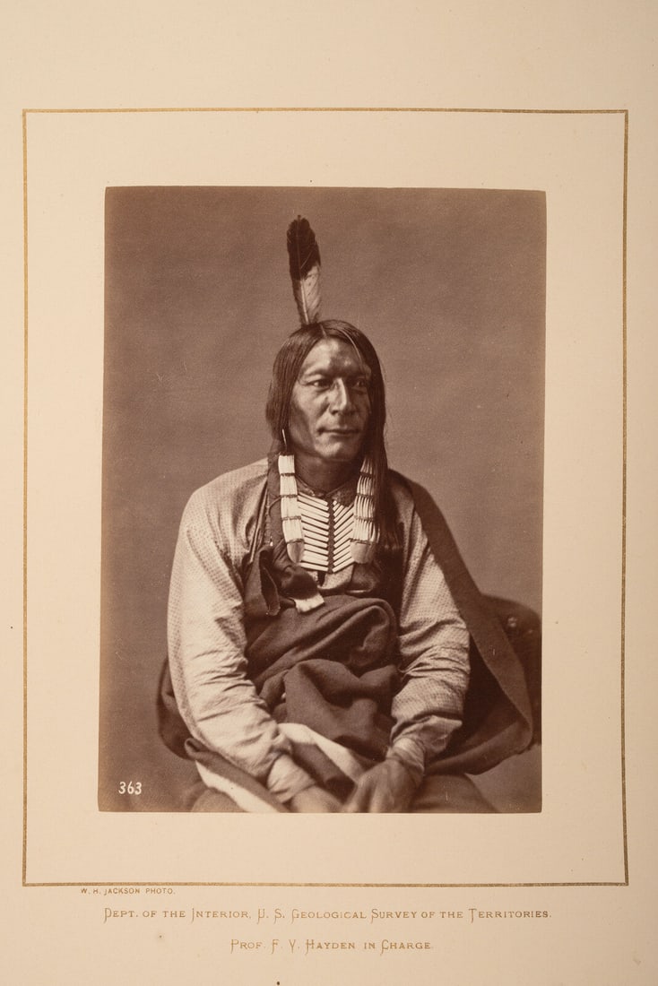 Alexander Gardner (1821-1882) Wicked Bear, Brulé Lakota, 1872: Alexander Gardner (1821-1882) Wicked Bear, Brulé Lakota, 1872 albumen photograph 7 1/4 x 5 1/4 in. albumen photograph on 14 x 11 in. Hayden Survey mount with credit at lower left to W.H. Jackson.