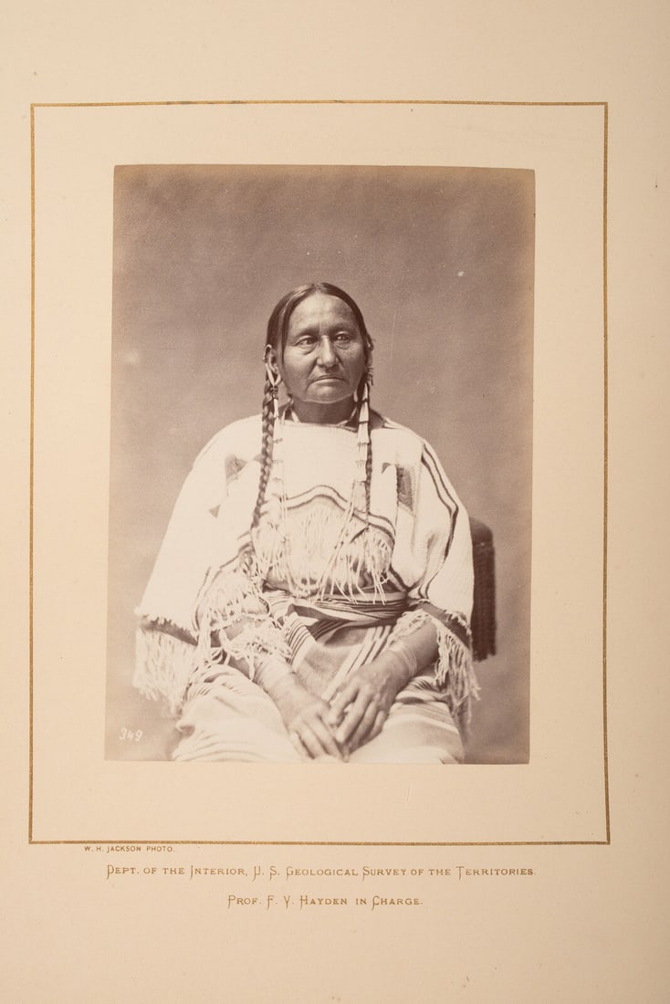 Alexander Gardner (1821-1882) Studio Portrait of Brulé Lakota Chief Two Strike's Wife.: Alexander Gardner (1821-1882) Studio Portrait of Brulé Lakota Chief Two Strike's Wife. Washington, DC, 1872 albumen photograph 7 1/4 x 5 1/4 in. albumen photograph on 14 x 11 in. Hayden Survey mo