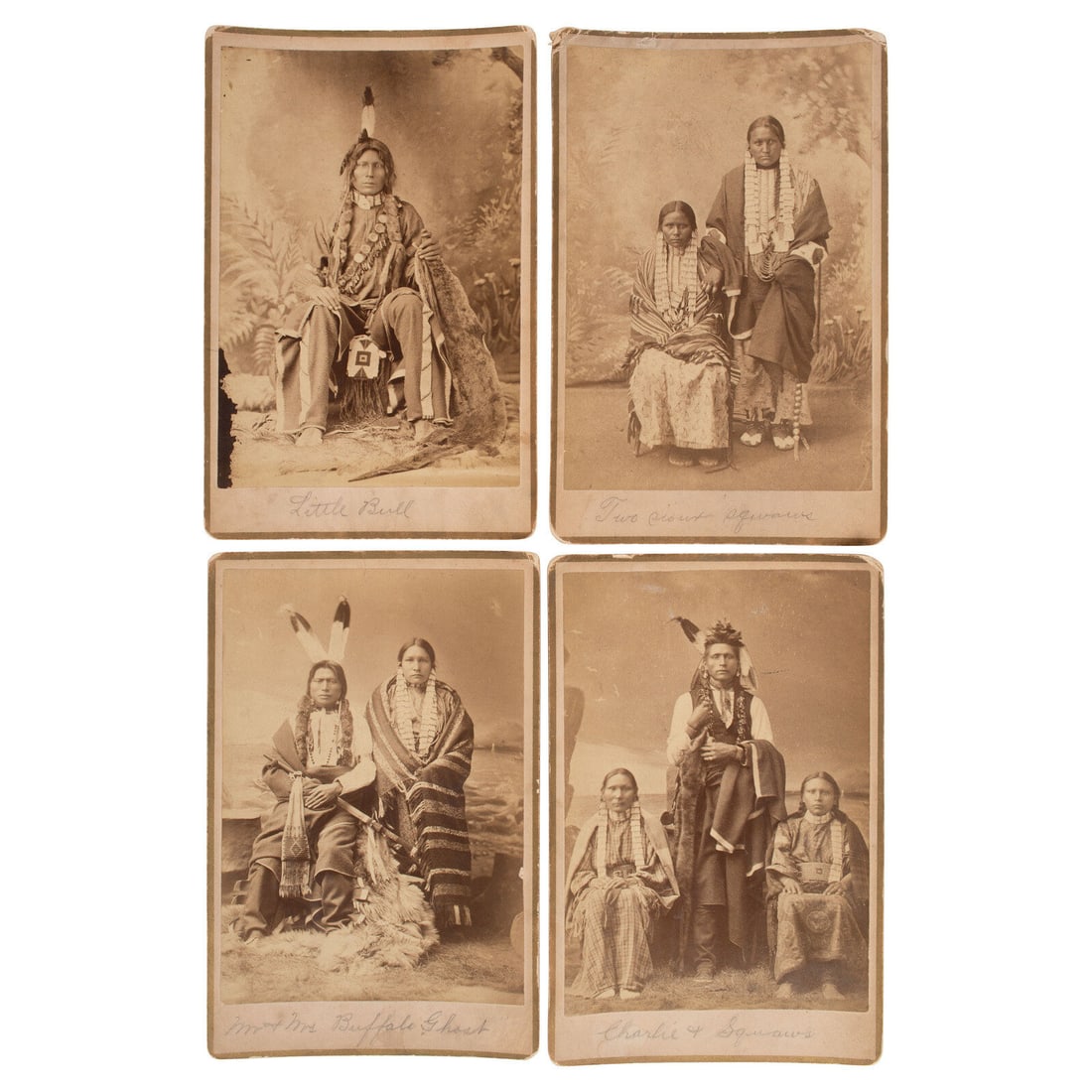 R.L. Kelly (1851-1934) Photographs of Native American Subjects, including Little Bull, ca 1880s: R.L. Kelly (1851-1934) Photographs of Native American Subjects, including Little Bull, ca 1880s cabinet cards four cabinet photographs on cardstock mounts, unmarked but attributed to R.L. Kelly, Pierr