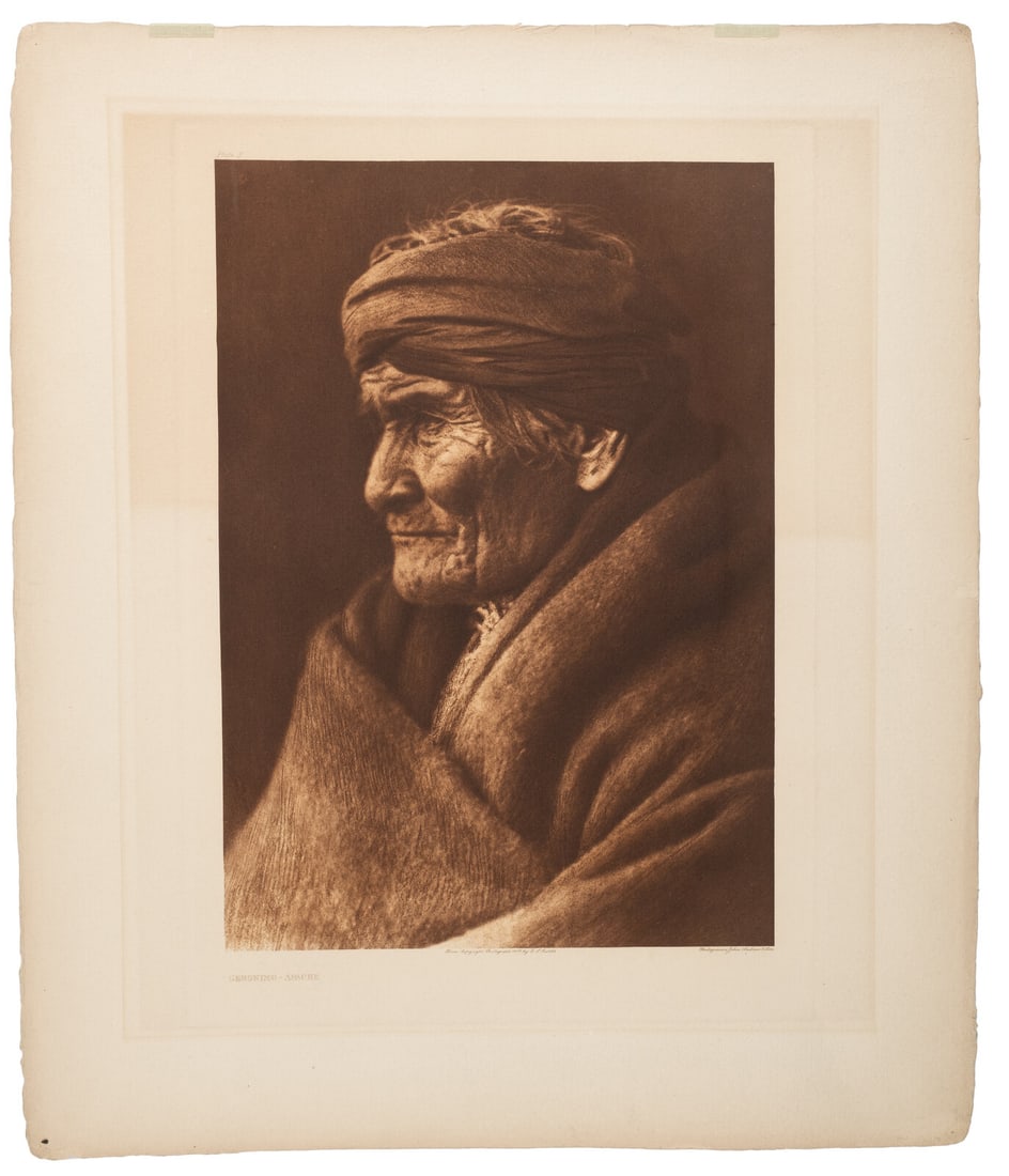 Edward S. Curtis (American, 1868-1952) Geronimo - Apache, Plate 2: Edward S. Curtis (American, 1868-1952) Geronimo - Apache, Plate 2 photogravure, Japon Vellum 1905, from a copyright photograph by E. J. Curtis. Printed by John Andrew & Son. (image) 15-1/2 x