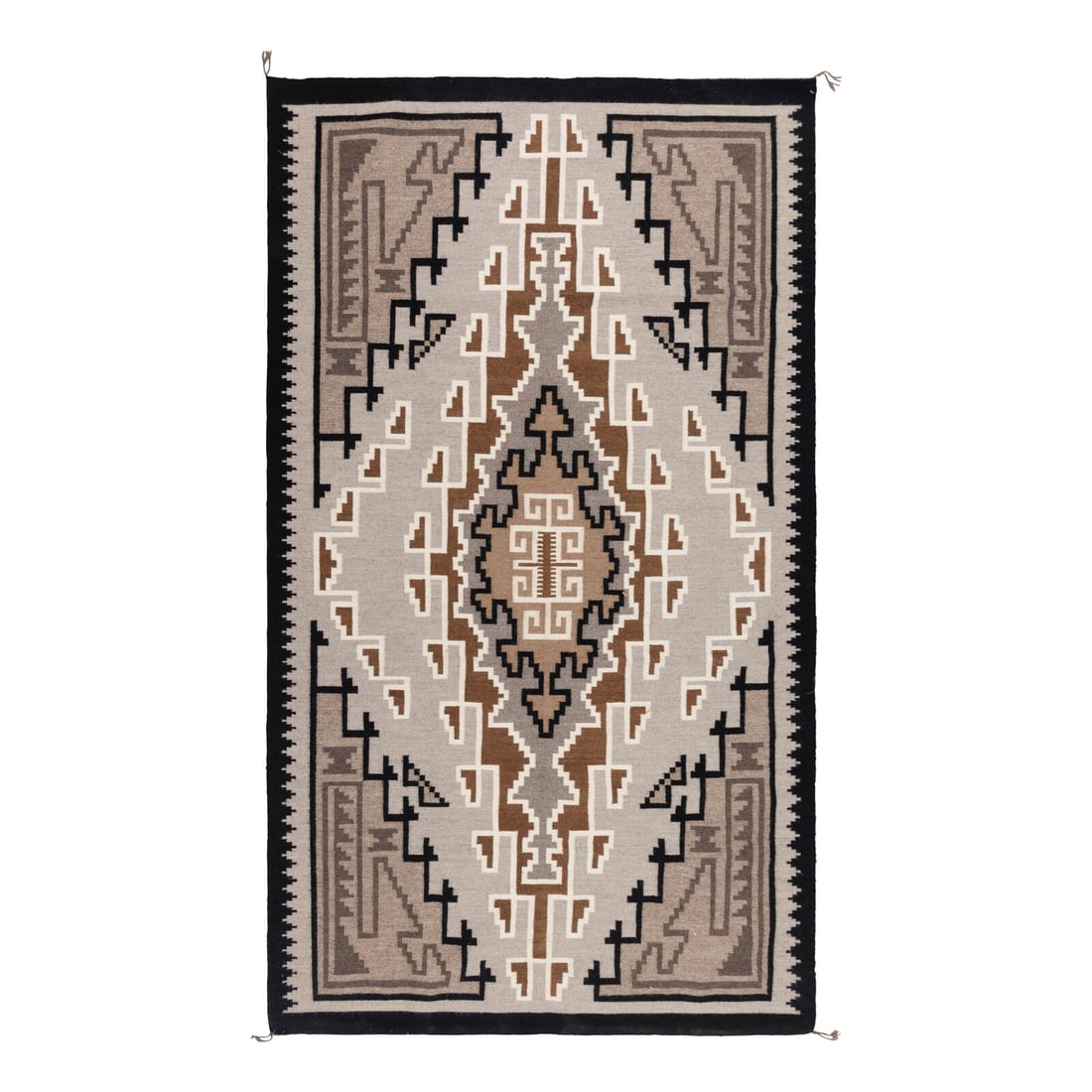 Navajo Two Grey Hills Weaving [Rug]: Navajo Two Grey Hills Weaving [Rug] mid-20th century finely woven in natural colors and with a traditional diamond pattern 73 x 43 inches Property of the Gichigamiin Indigenous Nations Museum Sold