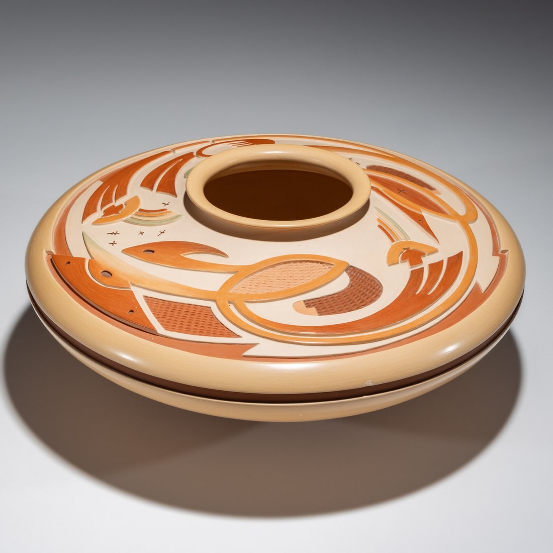 Al Qöyawayma (Hopi, b. 1938) Polychrome Pottery Jar, 2004: Al Qöyawayma (Hopi, b. 1938) Polychrome Pottery Jar, 2004 signed and dated on base height 5-1/2 inches x diameter 12-1/2 inches Property from the Collection of Dr. Deane and Susan Penn This