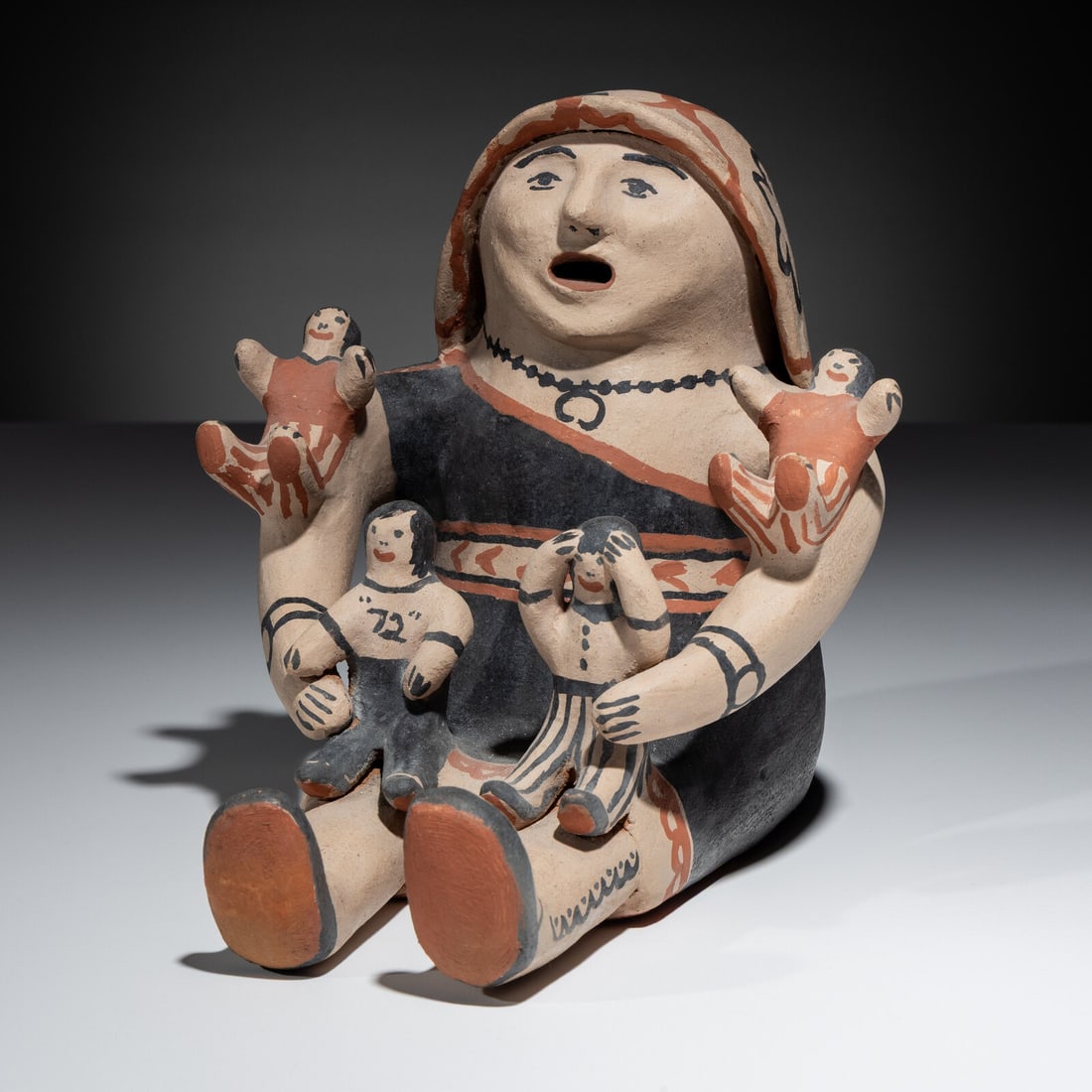 Seferina Ortiz (Cochiti, 1931-2007) Pottery Storyteller: Seferina Ortiz (Cochiti, 1931-2007) Pottery Storyteller female figure and four playful children; signed on base height 8 inches x length 9-1/2 inches x width 7-1/4 inches This lot is located in