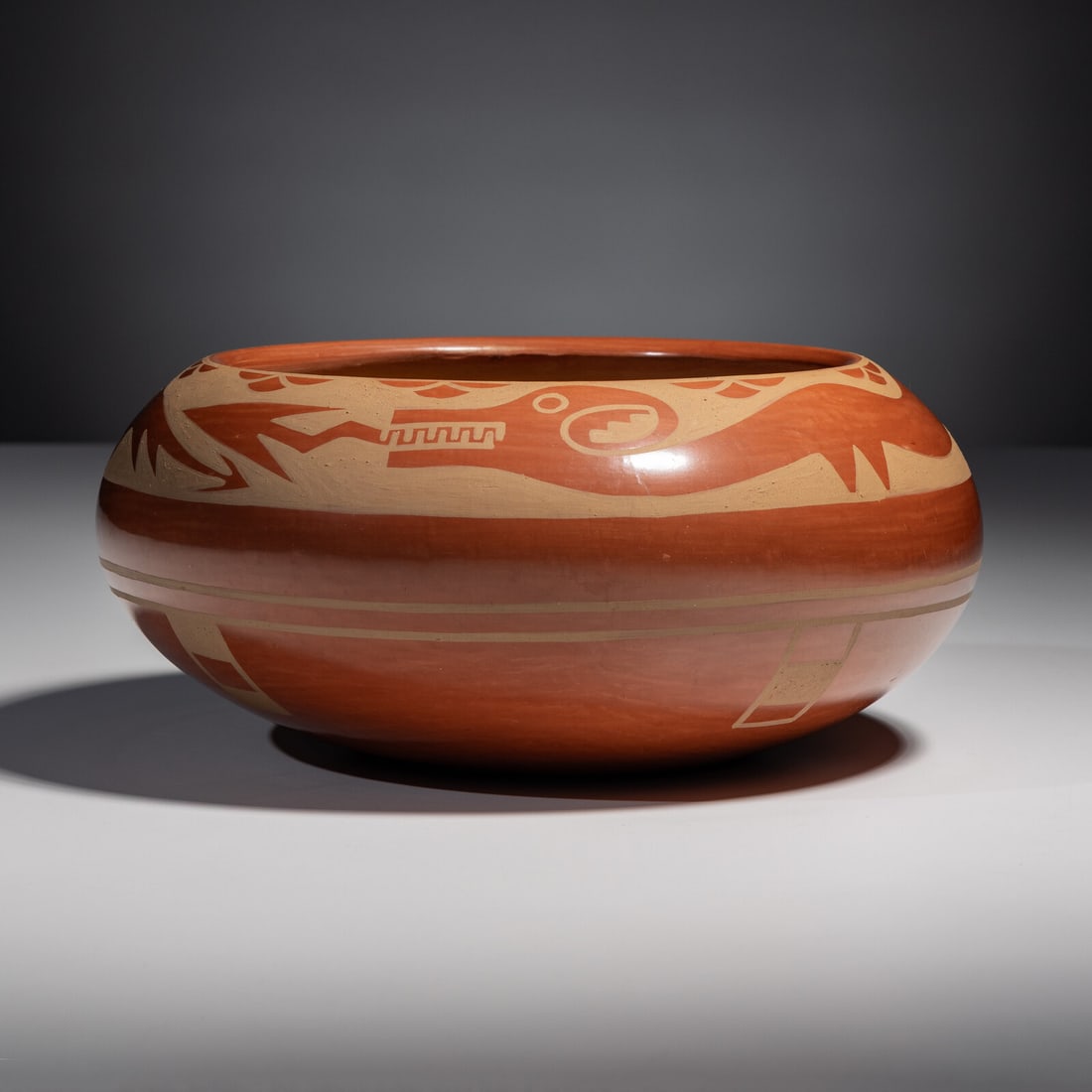 Crucita Calabaza, Blue Corn (San Ildefonso, 1921-1999) Redware Pottery Bowl, with Avanyu (1 of 5)