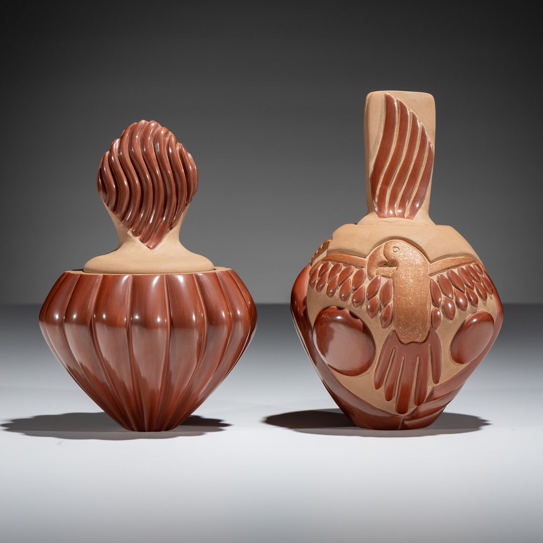 Nancy Youngblood AND Chris Youngblood (Santa Clara, b. 1955 / b. 1989) Carved Redware Pottery Vases (1 of 5)