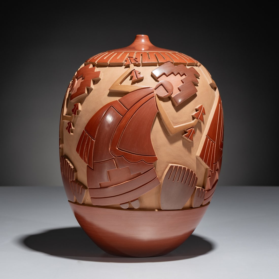 Tammy Garcia (Santa Clara, b. 1969) Carved Red and Tan Pottery JarMarch 1998 (1 of 5)