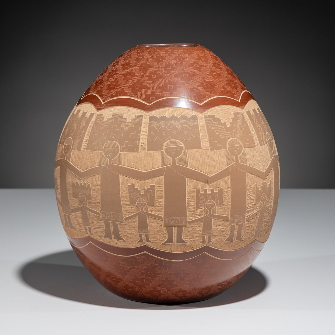 Jody Naranjo (Santa Clara, b. 1969) untitled, Mother and Daughter Dancers, 1999: Jody Naranjo (Santa Clara, b. 1969) untitled, Mother and Daughter Dancers, 1999 signed and dated on base height 9 inches x diameter 8-1/2 inches Property from the Collection of Dr. Deane and Susan Pen