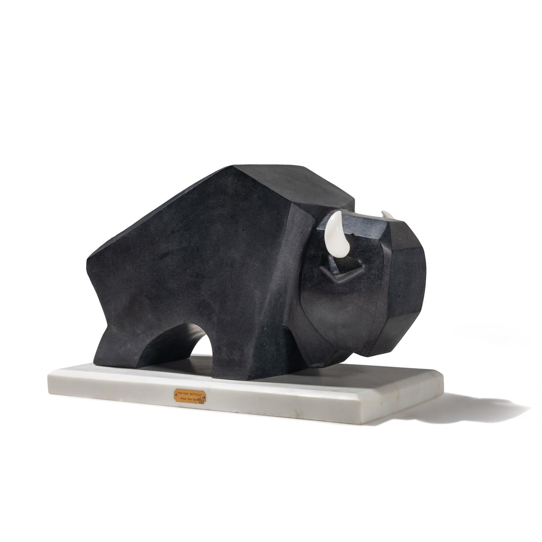 Robert Dale Tsosie (Diné-Picuris, b. 1960) Picuris Buffalo, 1998: Robert Dale Tsosie (Diné-Picuris, b. 1960) Picuris Buffalo, 1998 marble sculpture signed and dated lower right on back of hind leg; titled on brass plate height 18-3/4 inches x length 29-5/8
