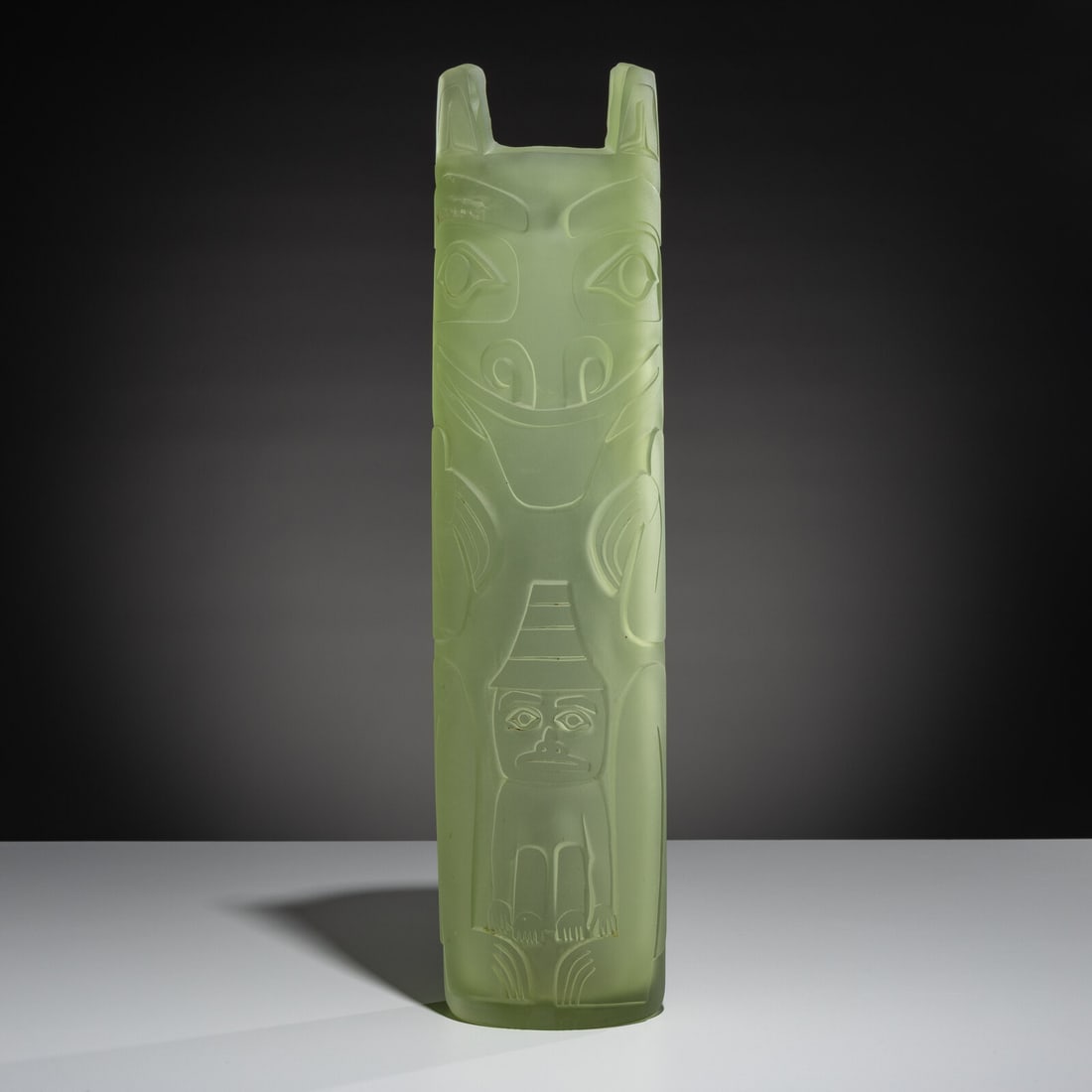 Preston Singletary (Tlingit, b. 1963) Bear Totem, 1998: Preston Singletary (Tlingit, b. 1963) Bear Totem, 1998 hand-blown and sand-carved glass signed and dated on base height 20-1/2 inches x diameter 4-3/4 inches Property from the Collection of Dr.