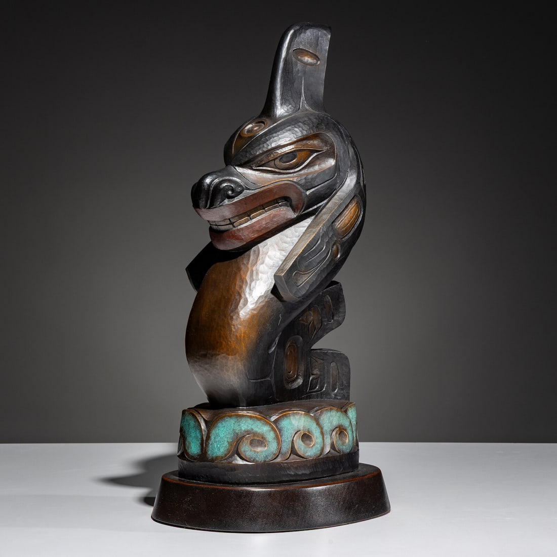 Preston Singletary (Tlingit, b. 1963) Wolf of the Sea: Preston Singletary (Tlingit, b. 1963) Wolf of the Sea bronze signed and editioned 4/18 rear of sculpture height 20-3/4 inches x width 9-1/2 inches x depth 8-1/4 inches Property from the Estate of