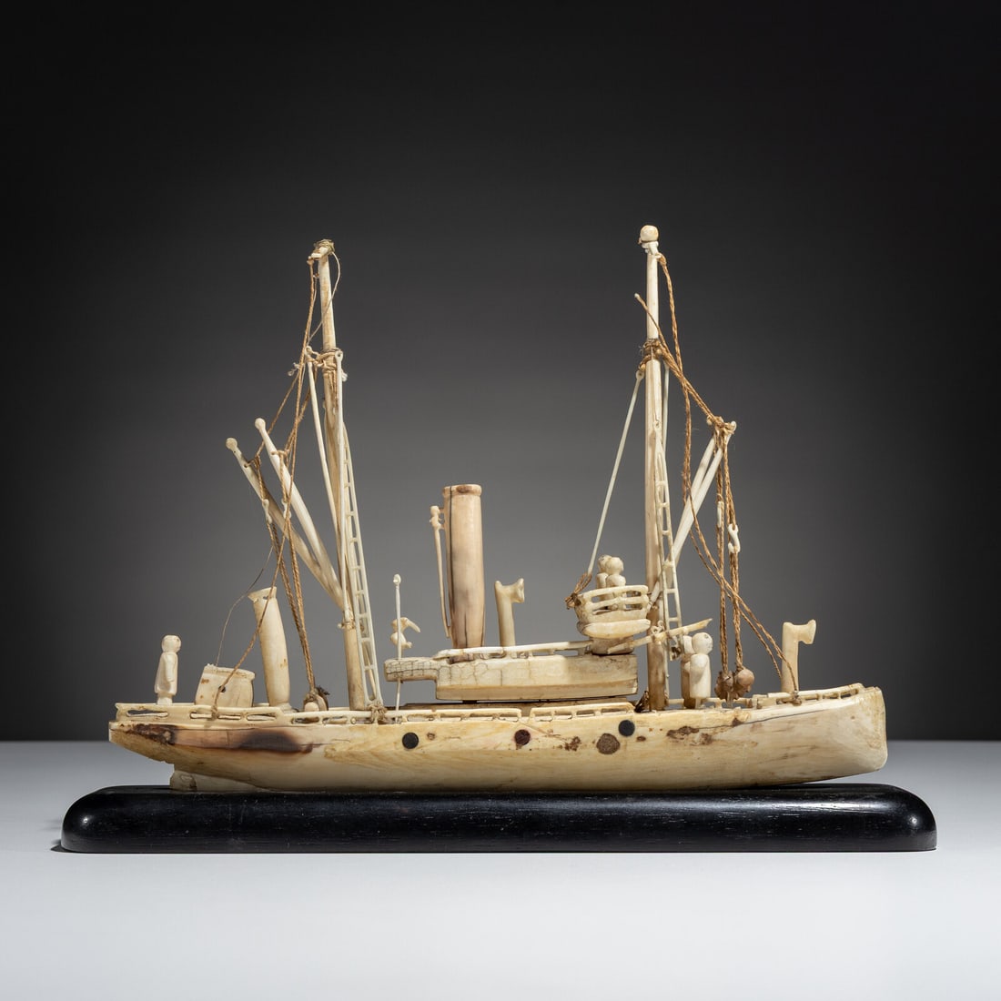 Inupiat Whaling Steam Ship Model: Inupiat Whaling Steam Ship Model late 19th century intricate model with sailors and extensive rigging overall height 8-1/2 inches x length 11-1/2 inches length 11 inches Ex Jeffery Myers