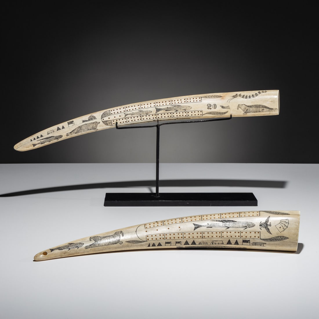 Alaskan Native Scrimshawed Cribbage Boards