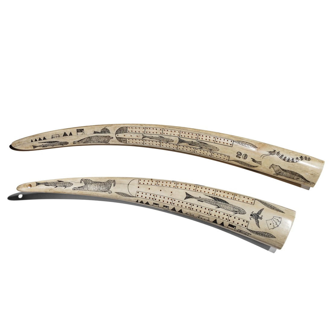 Alaskan Native Scrimshawed Cribbage Boards - 3