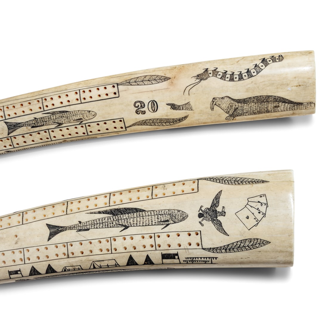 Alaskan Native Scrimshawed Cribbage Boards - 5