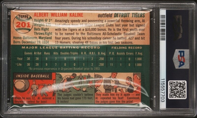 A 1954 Topps Al Kaline Rookie Baseball Card No. 201 (PSA 5 EX) from The Collection of David Eisenhow - 2