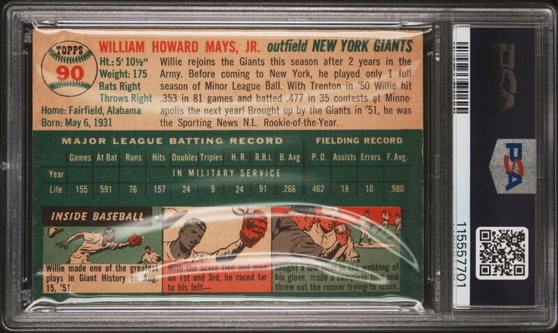 A 1954 Topps Willie Mays Baseball Card No. 90 (PSA 4 VG-EX) from The Collection of David Eisenhower - 2