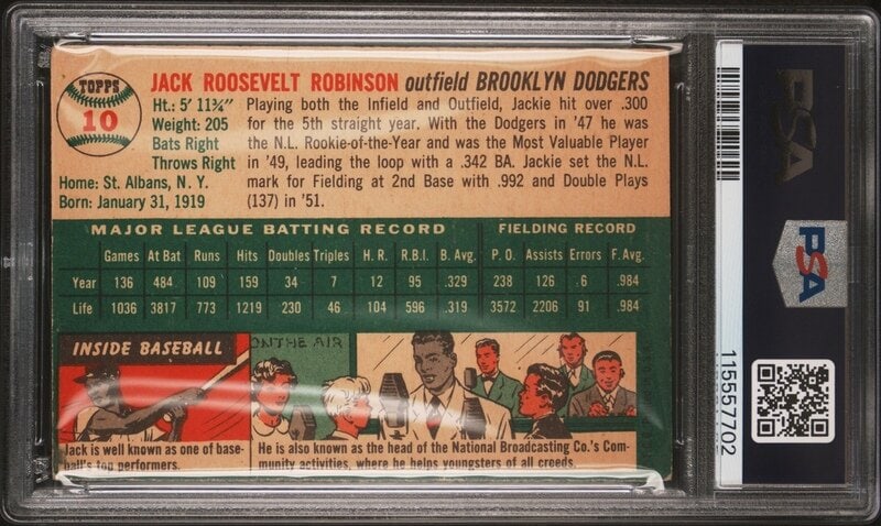 A 1954 Topps Jackie Robinson Baseball Card No. 10 (PSA 3 VG) from The Collection of David Eisenhower - 2