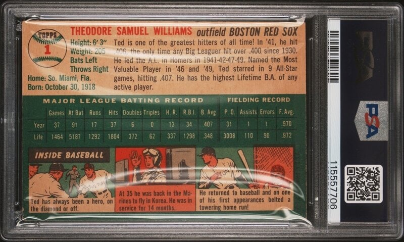 A 1954 Topps Ted Williams Baseball Card No. 1 (PSA 3 VG) from The Collection of David Eisenhower - 2