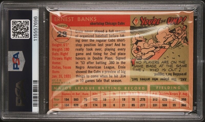 A 1955 Topps Ernie Banks Baseball Card No. 28 (PSA 3 VG) from The Collection of David Eisenhower - 2