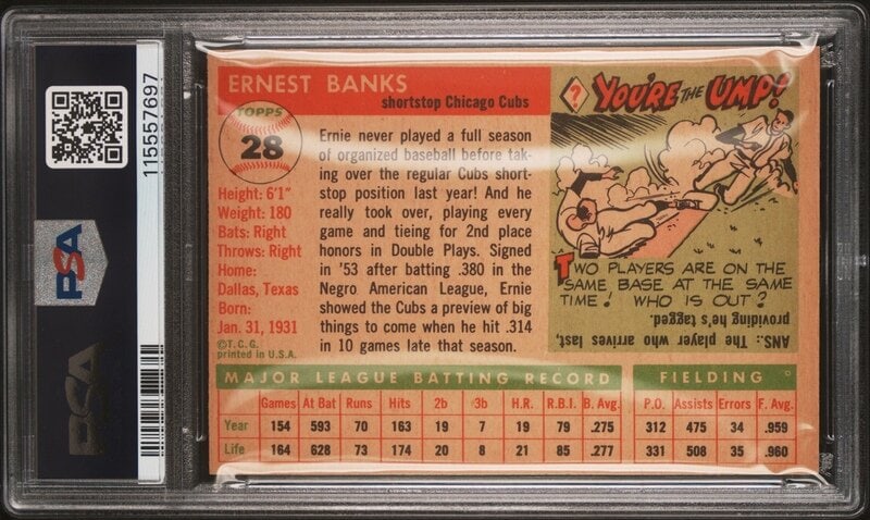 A 1955 Topps Ernie Banks Baseball Card No. 28 (PSA 6 EX-MT) from The Collection of David Eisenhower - 2