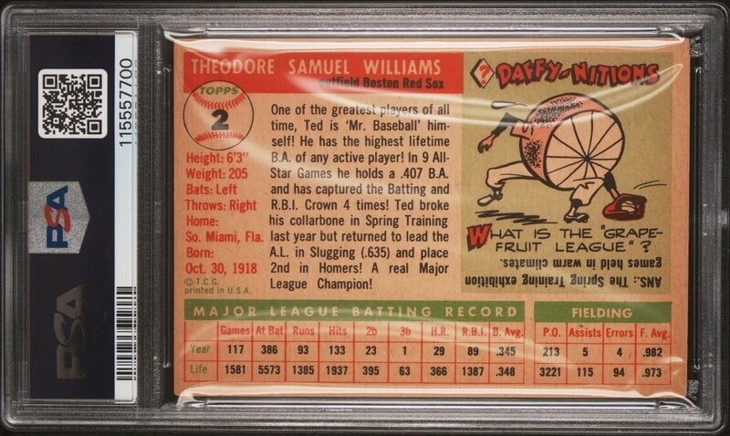 A 1955 Topps Ted Williams Baseball Card No. 2 (PSA 3 VG) from The Collection of David Eisenhower - 2