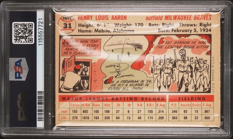 A 1956 Topps Hank Aaron Baseball Card No. 31 (PSA 4 VG-EX) from The Collection of David Eisenhower - 2