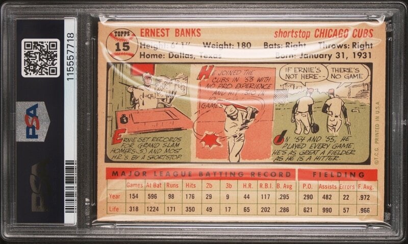 A 1956 Topps Ernie Banks Baseball Card No. 15 (PSA 4 VG-EX) from The Collection of David Eisenhower - 2