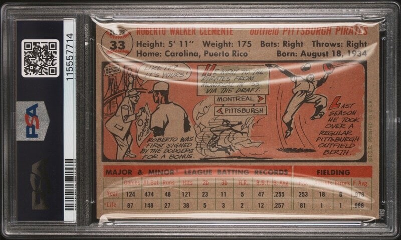 A 1956 Topps Roberto Clemente Baseball Card No. 33 (PSA 4 VG-EX) from The Collection of David Eisenh - 2