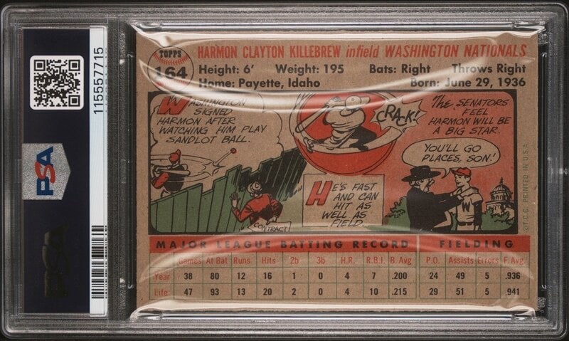 A 1956 Topps Harmon Killebrew Baseball Card No. 164 (PSA 7 NM) from The Collection of David Eisenhow - 2