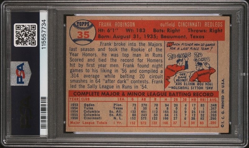 A 1957 Topps Frank Robinson Rookie Baseball Card No. 35 (PSA 6 EX-MT) from The Collection of David E - 2