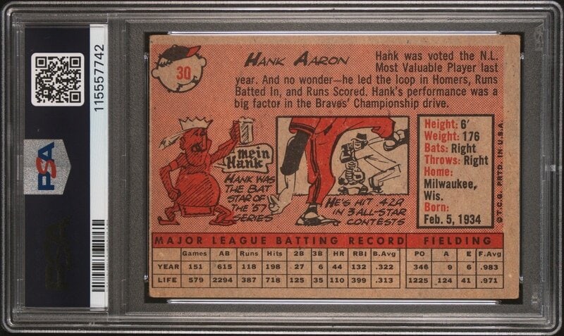 A 1958 Topps Hank Aaron Baseball Card No. 30 (PSA 3 VG) from The Collection of David Eisenhower - 2