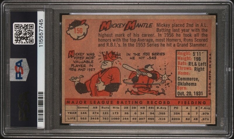 A 1958 Topps Mickey Mantle Baseball Card No. 150 (PSA 3 VG) from The Collection of David Eisenhower - 2