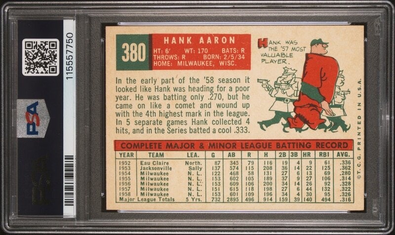 A 1959 Topps Hank Aaron Baseball Card No. 380 (PSA 4 VG-EX) from The Collection of David Eisenhower - 2
