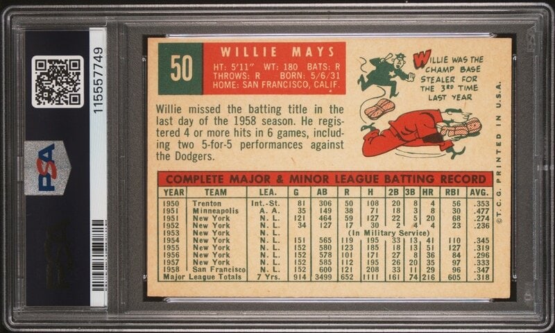 A 1959 Topps Willie Mays Baseball Card No. 50 (PSA 4 VG-EX) from The Collection of David Eisenhower - 2