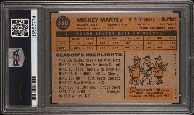 A 1960 Topps Mickey Mantle Baseball Card No. 350 (PSA 4 VG-EX) from The Collection of David Eisenhow - 2