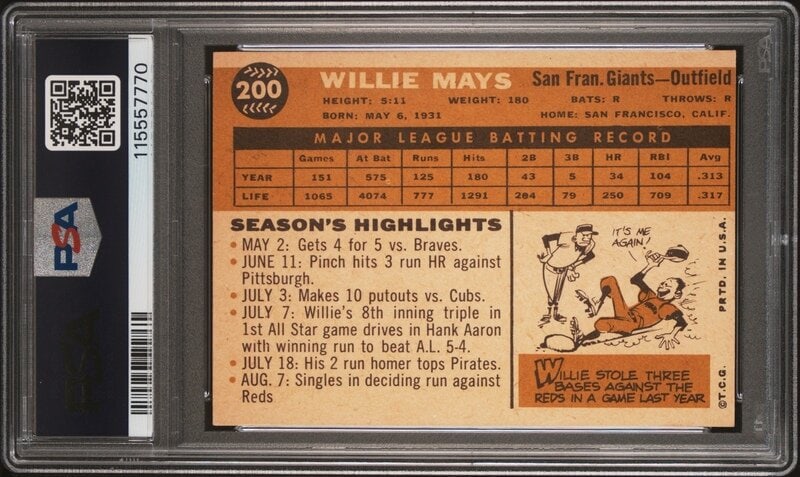 A 1960 Topps Willie Mays Baseball Card No. 200 (PSA 6 EX-MT) from The Collection of David Eisenhower - 2