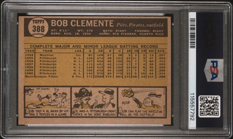 A 1961 Topps Roberto Clemente Baseball Card No. 388 (PSA 5 EX) from The Collection of David Eisenhow - 2