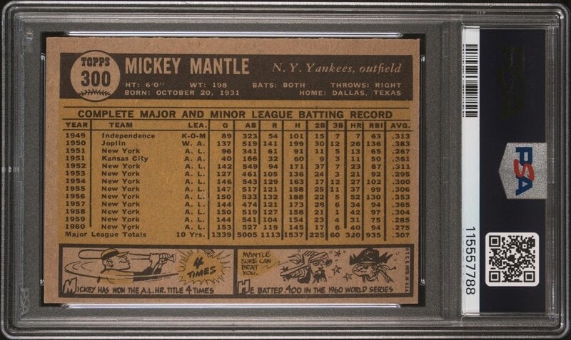A 1961 Topps Mickey Mantle Baseball Card No. 300 (PSA 6 EX-MT) from The Collection of David Eisenhow - 2