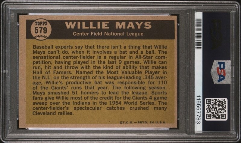 A 1961 Topps WIllie Mays All Star Baseball Card No. 579 (PSA 5 EX) from The Collection of David Eise - 2