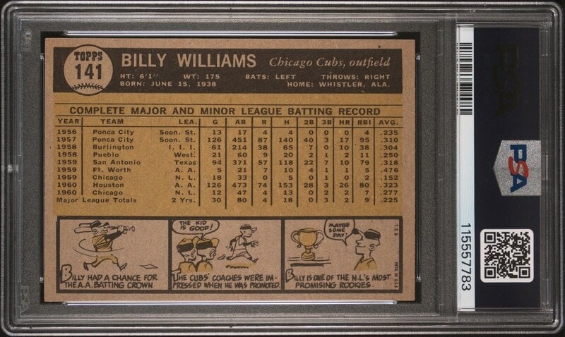 A 1961 Topps Billy Williams Rookie Baseball Card No. 141 (PSA 6 EX-MT) from The Collection of David  - 2