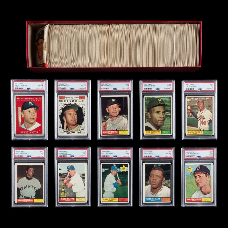 A Complete Set of 1961 Topps Baseball Cards (587/587) from The Collection of David Eisenhower: Freeman’s is proud to offer selected highlights from the personal baseball card collection of David Eisenhower—historian, author, and Director of the Institute for Public Service at t