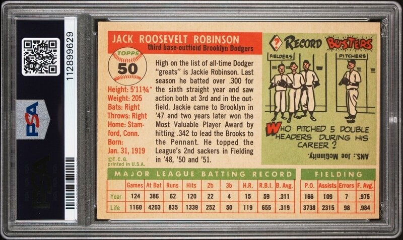 A 1955 Topps Jackie Robinson Baseball Card No. 50 (PSA 4 VG-EX) - 2