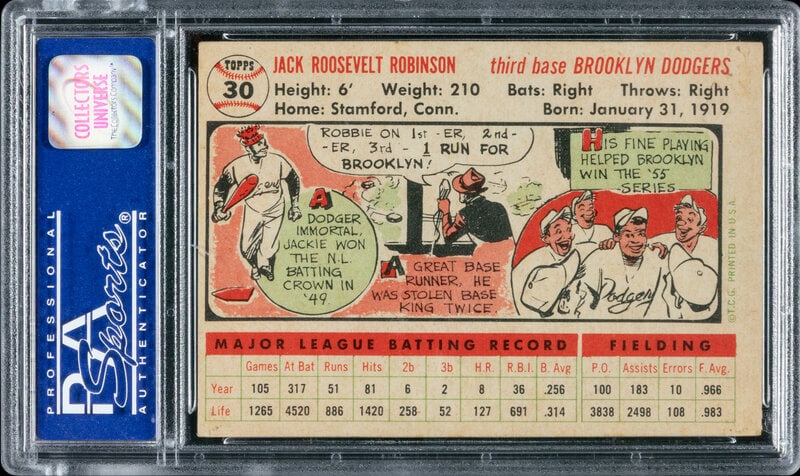 A 1956 Topps Jackie Robinson Baseball Card No. 30 (PSA 5 EX) - 2